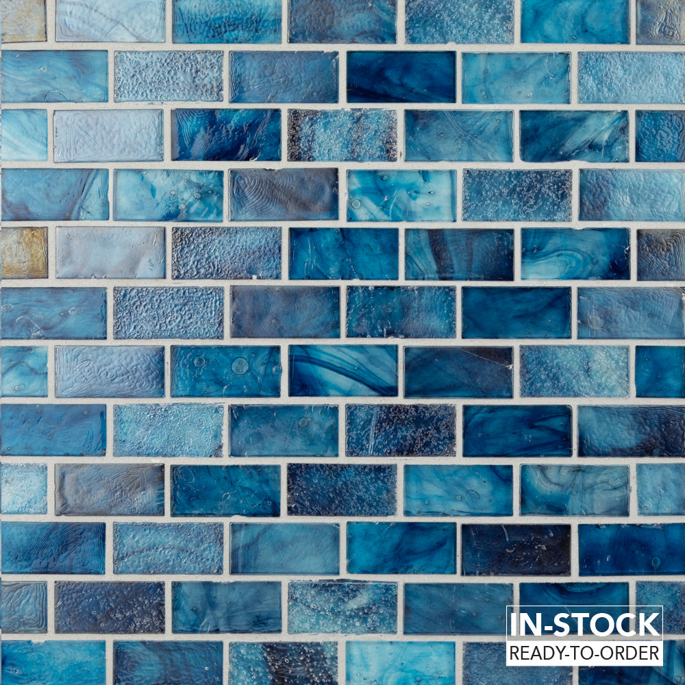 1x2 Mosaic Offset Glass Tile in Aqua Blue Aruba – Oceanside Glass & Tile